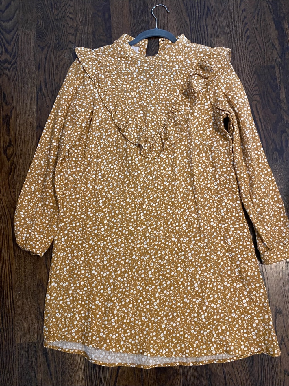 Rylee + Cru Mustard Floral Ruffle-Yoke Dress